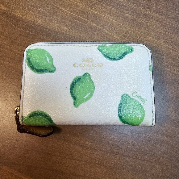 Coach Zip Around Coin Case With Lime Print - Picture 1 of 4